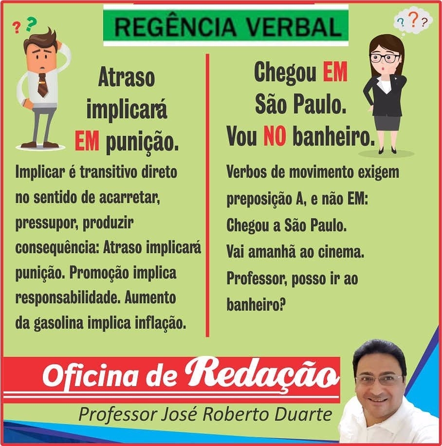 Regência verbal: implicar; chegar